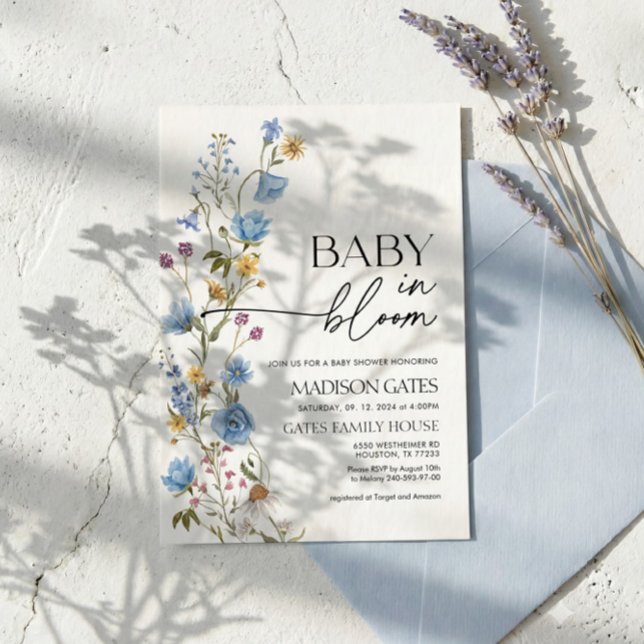 Blue Floral Baby Shower Invitation, Baby in Bloom  Einladung (Von Creator hochgeladen)
