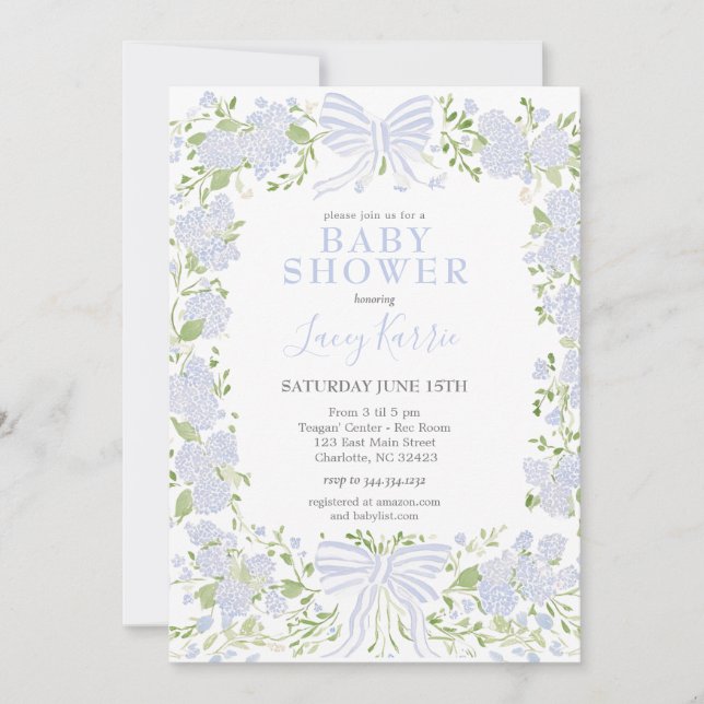 Blue Floral Baby Shower Invitation,  Einladung (Vorderseite)
