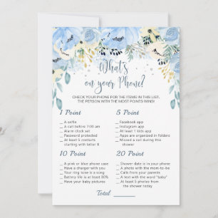 Blue Floral Baby Shower Was ist auf Ihrem Handyspi Einladung