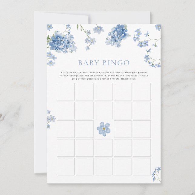 Blue Floral Baby Showgame Baby Bingo Game (Vorderseite)