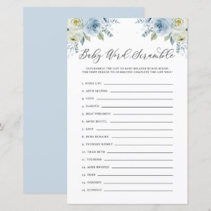 Blue Floral Baby Word Scramble Baby Showspiel