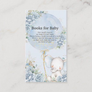 Blue Floral Balloon Elephant Books for Baby Shower Begleitkarte