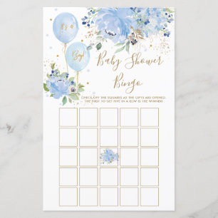 Blue Floral Balloons Baby Dusche Bingo Spiel