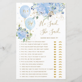 Blue Floral Balloons Er sagte, sie sagte Baby Game