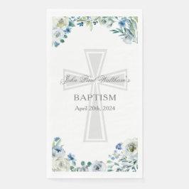 Blue Floral Baptism Party Christian Cross Custom Serviette