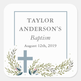Blue Floral Baptism Sticker Tags