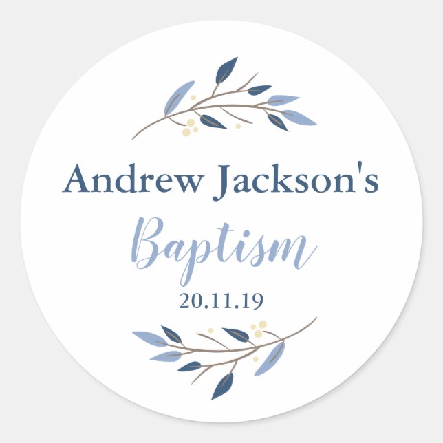 Blue Floral Baptism Sticker Tags (Vorderseite)