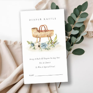 Blue Floral Bassinet Diaper Raffle Baby Dusche Begleitkarte