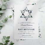 Blue Floral Bat Mitzvah Einladung<br><div class="desc">Elegante Mitzvah-Feier Einladung mit einem einfachen,  weißen Hintergrund,  der in jede Farbe verändert werden kann,  einem blauen Aquarellstar aus David und einer modernen Fledermaus-Mitzvah-Vorlage,  die leicht zu personalisieren ist.</div>