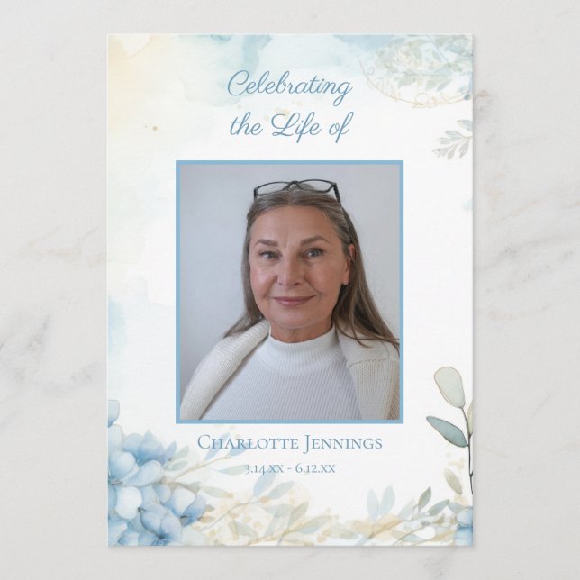 Blue Floral Beerdigung Gedenkorden Programm (Vorderseite)