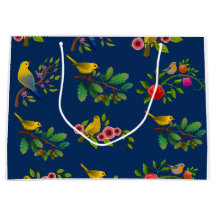 Blue Floral Bird Print Geschenktasche