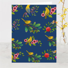 Blue Floral Bird Print Karte