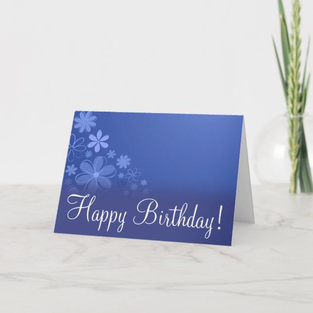 Blue Floral "Birthday Card" Karte (Vorderseite)