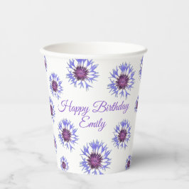 Blue Floral Birthday Party Cup Pappbecher