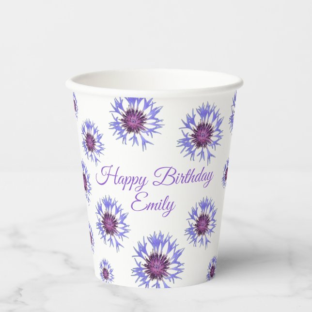 Blue Floral Birthday Party Cup Pappbecher (Vorderseite)