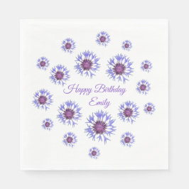 Blue Floral Birthday Party Paper Napkins Serviette