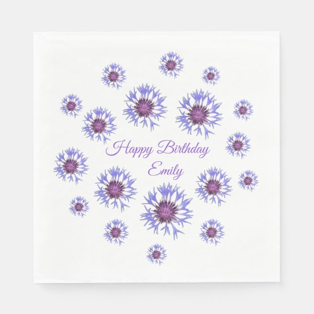 Blue Floral Birthday Party Paper Napkins Serviette (Vorderseite)