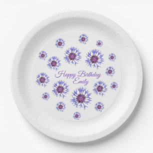 Blue Floral Birthday Party Paper Teller