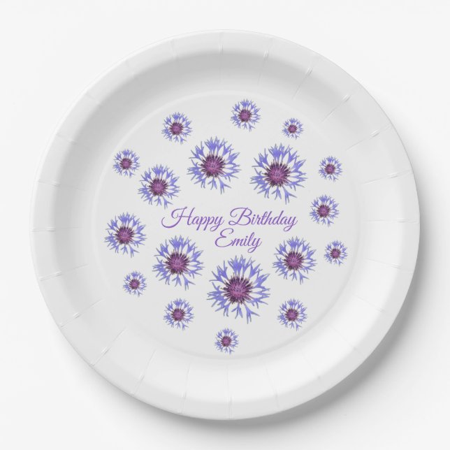 Blue Floral Birthday Party Paper Teller (Vorderseite)