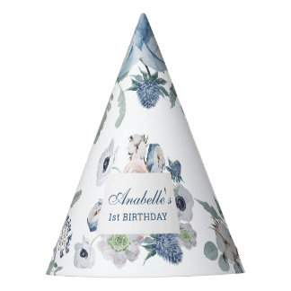 Blue Floral Birthday Party Partyhütchen
