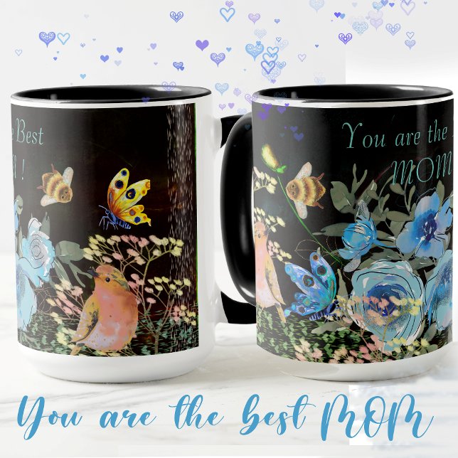 Blue Floral Black Best Mama Tasse (Blue Floral Black Best Mom Mug)
