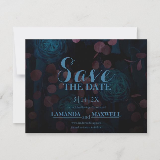 Blue Floral Black Gothic Hochzeit speichern das Da Save The Date (Vorderseite)