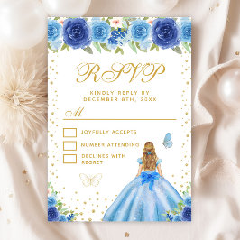 Blue Floral Blonde Hair Princess 16 . Geburtstag RSVP Karte