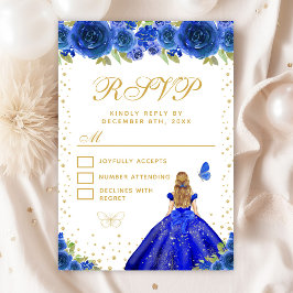 Blue Floral Blonde Hair Princess 16 . Geburtstag RSVP Karte