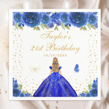 Blue Floral Blonde Hair Princess Geburtstagsparty