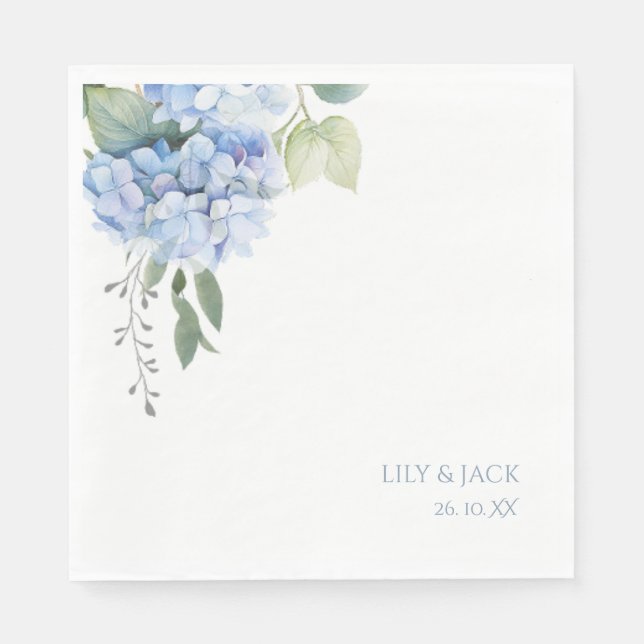 Blue-Floral Blue Hydrangea Wedding Serviette (Vorderseite)