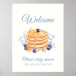 Blue Floral Blueberry Pancake Baby Dusche Willkomm Poster