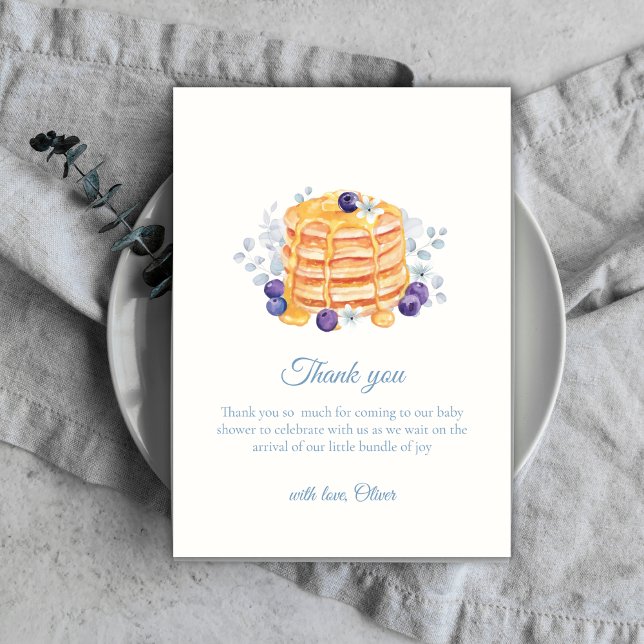 Blue Floral Blueberry Pancake Brunch Babydusche Dankeskarte (Blue Floral Blueberry Pancake Brunch Baby Shower Thank You Card)