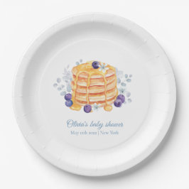 Blue Floral Blueberry Pancake Brunch Babydusche Pappteller