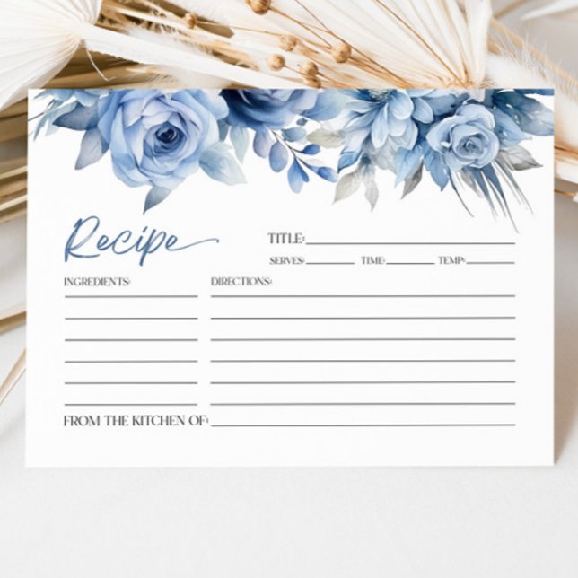 Blue Floral Blume Brautparty Rezept Card (Von Creator hochgeladen)