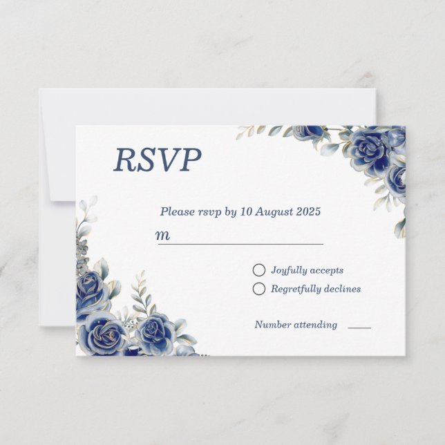 Blue Floral Blume Wedding RSVP Response Card (Vorderseite)