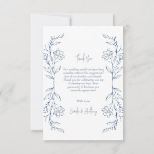 Blue Floral Boho Side Border Wedding Dankeskarte