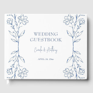 Blue Floral Boho Side Border Wedding Gästebuch