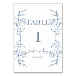 Blue Floral Boho Side Border Wedding Tischnummer