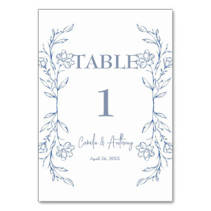 Blue Floral Boho Side Border Wedding Tischnummer