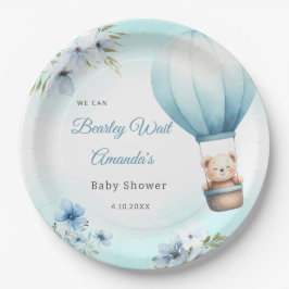 Blue Floral Boho Teddy Bärenjungen Dusche Pappteller