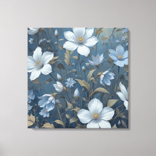 Blue Floral Botanic Muster AI Digital Wall Art Leinwanddruck