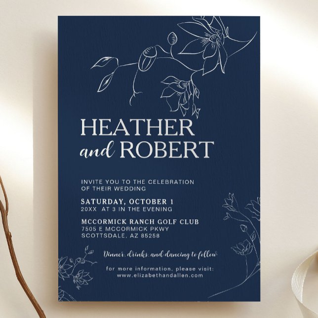 Blue Floral Botanical Boho Simple Wedding Einladung (Von Creator hochgeladen)