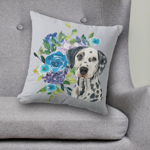 Blue Floral Bouquet Dalmatiner Dog Kissen