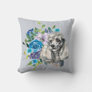 Blue Floral Bouquet Gray Poodle Dog Kissen