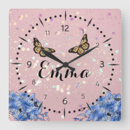 Blue Floral bouquet in the blooming garden Quadratische Wanduhr