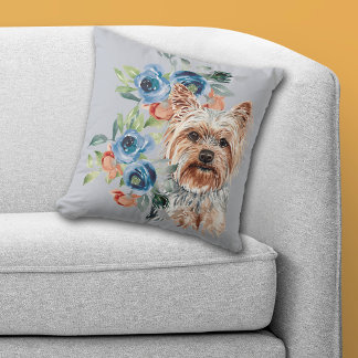 Blue Floral Bouquet Yorkshire Terrier Kissen