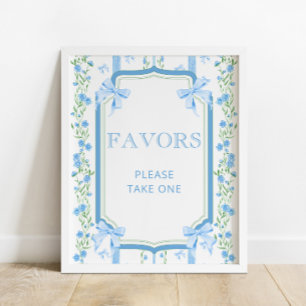 Blue Floral & Bow Vintag Baby Duschfavoriten Poster