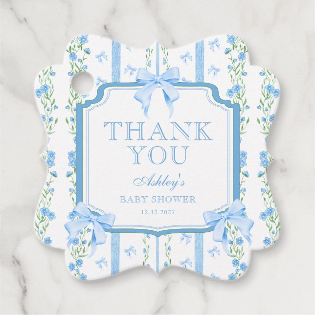 Blue Floral Boy Baby Dusche Danke Geschenkanhänger (Vorderseite)