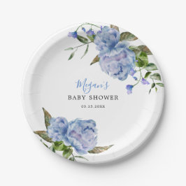 Blue Floral Boy Baby Dusche Pappteller