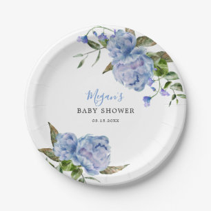 Blue Floral Boy Baby Dusche Pappteller